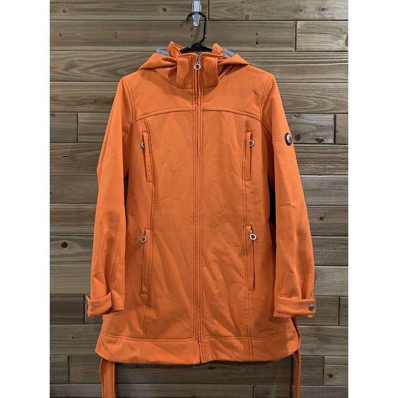 CALVIN KLEIN Orange Winter Fall Water Resistant Hooded Jacket Coat Women's Sz S - Picture 1 of 12